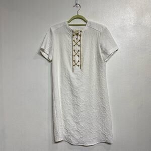 Michael Michael Kors White Textured Midi Shift Dress Sz S